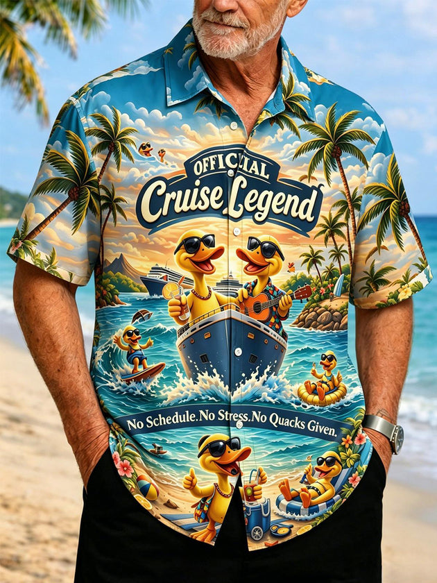 Hawaiian Fun Cruise Legend Vacation Duck Men's Pocket Short Sleeve Shirts