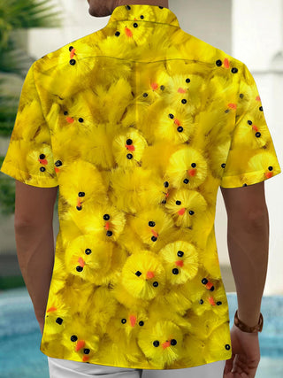 Men's Chicken Print Pocket Short Sleeve Shirt Back View
