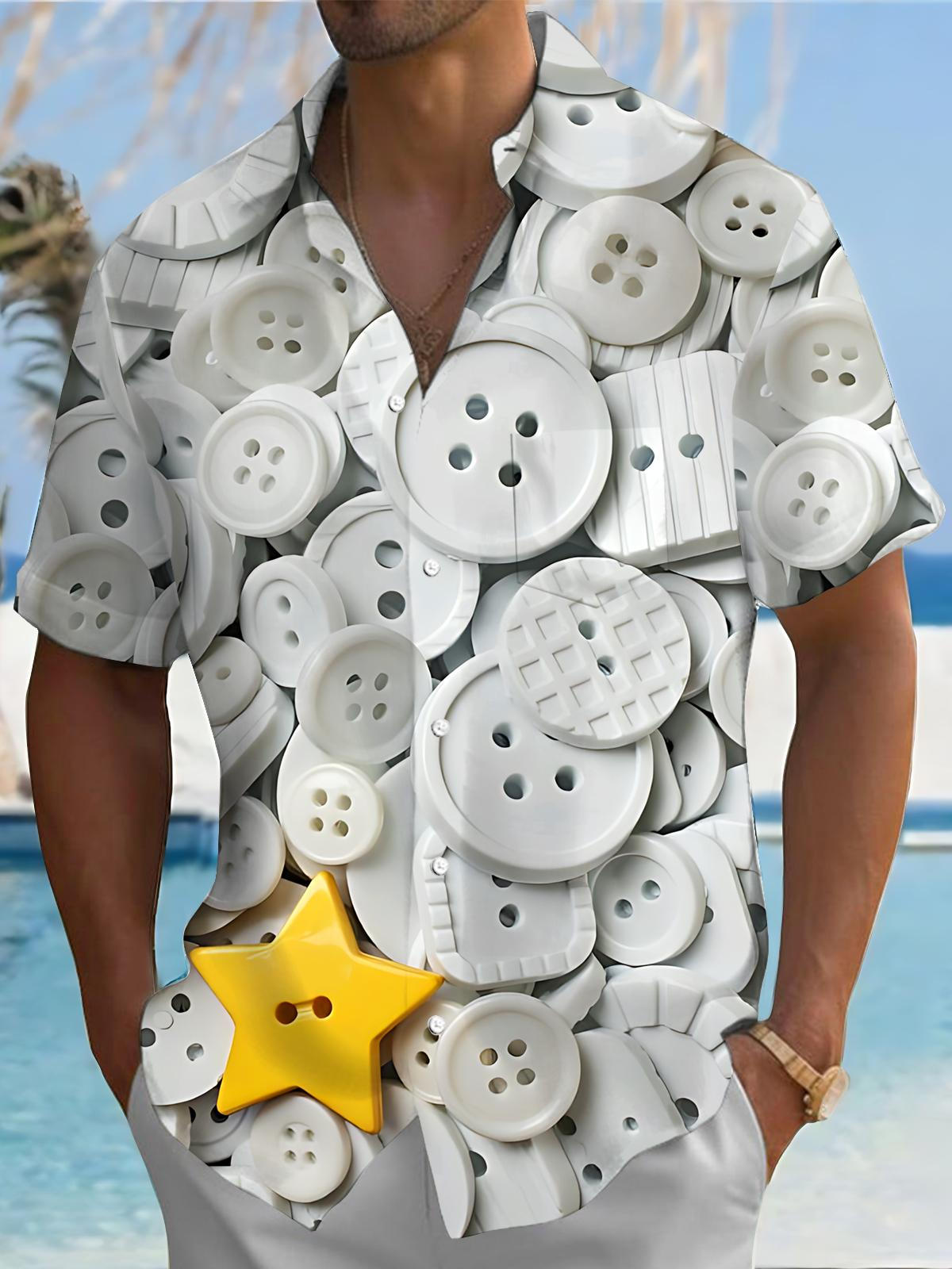 Button Print Men's Pocket Short Sleeve Shirts