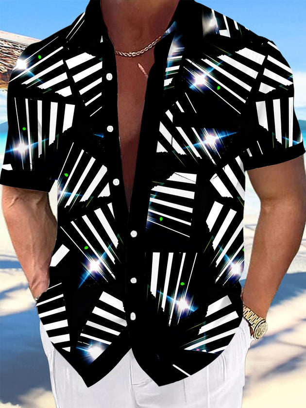 men's short sleeve geometric print pocket shirt front view
