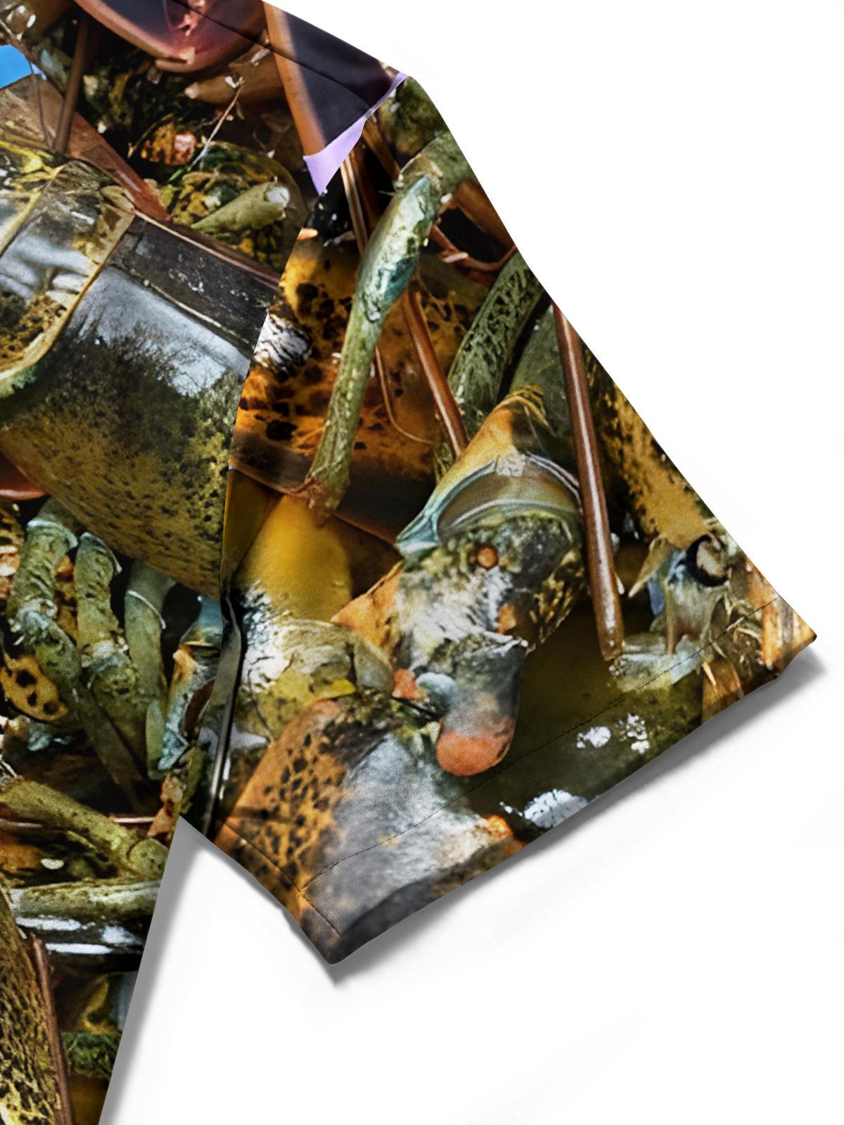 Lobster Print Men's Pocket Short Sleeve Shirts