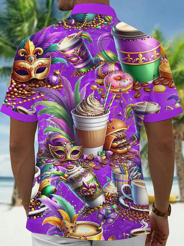 Mardi Gras Food Mask Print Men's Pocket Short Sleeve Shirts