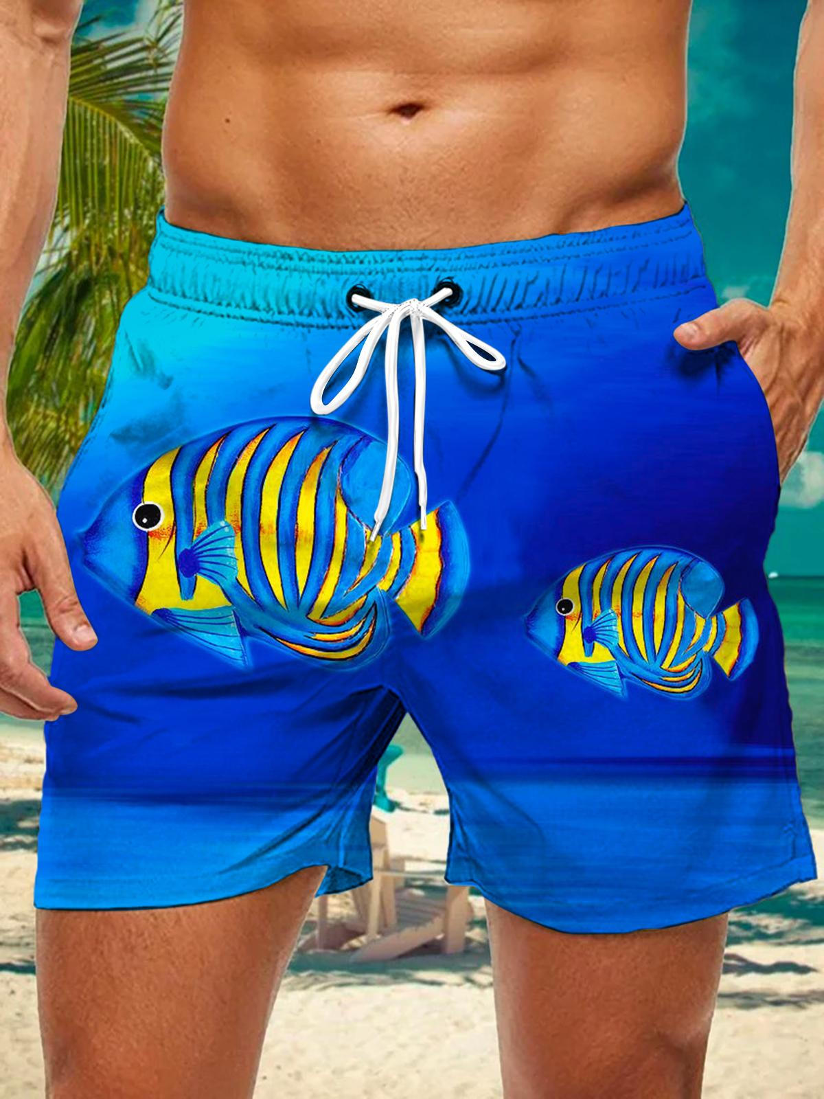 Fish Gradient Print Men's Print Pocket Shorts