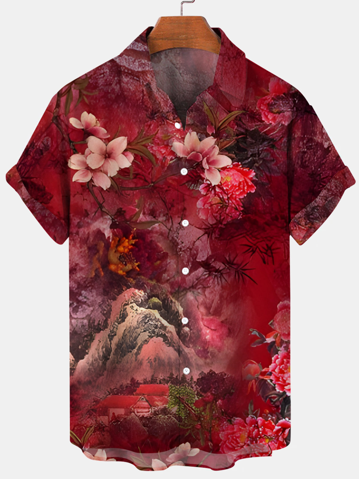 Ink Floral Print Men's Pocket Short Sleeve Shirts