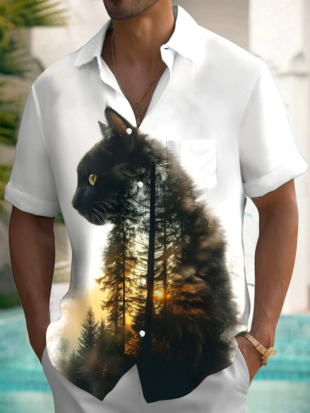 men's cat print shirt front view