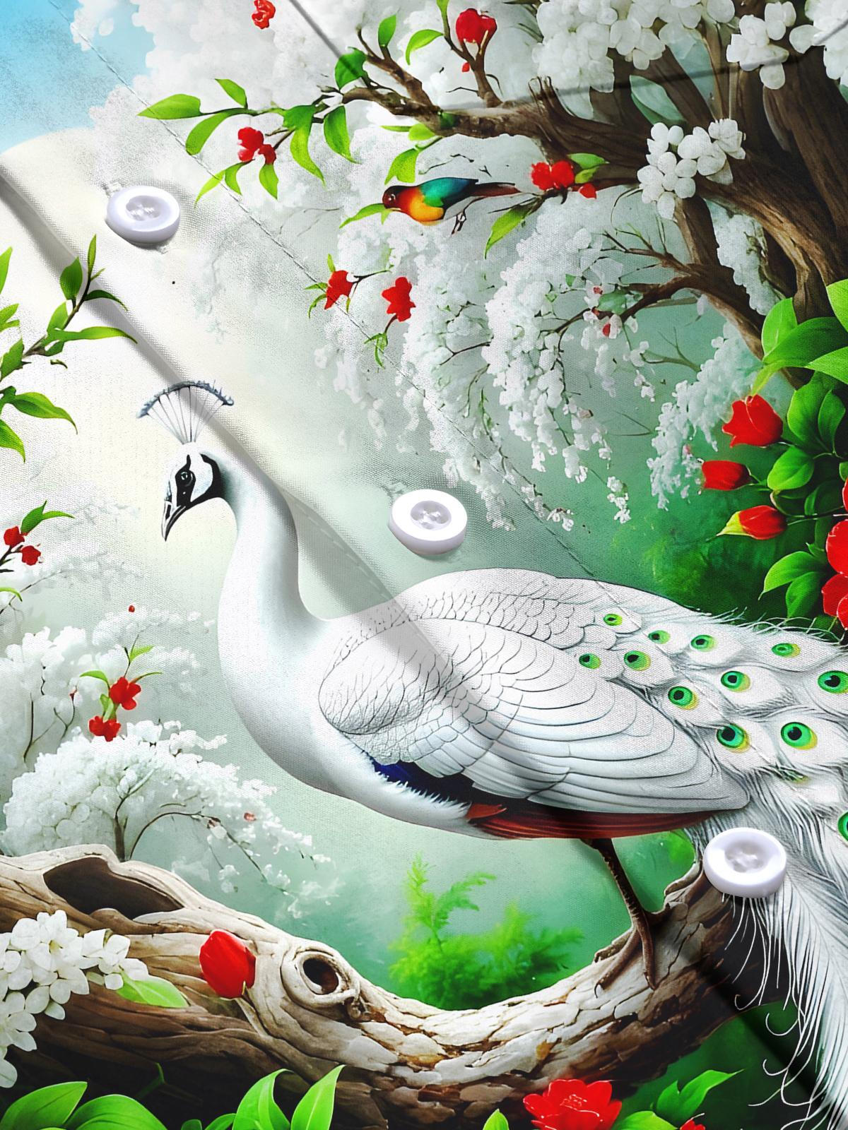 Peacock Floral Men's Pocket Long Sleeve Shirts