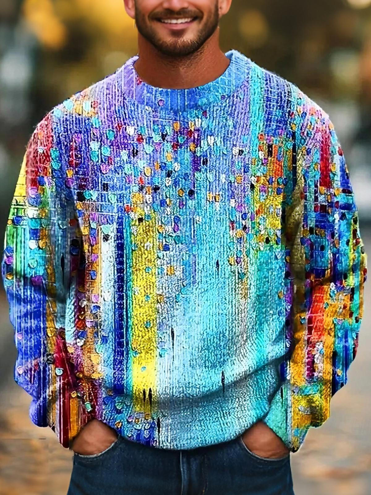 Tie Dye Men's Long Sleeve Round Neck Tops