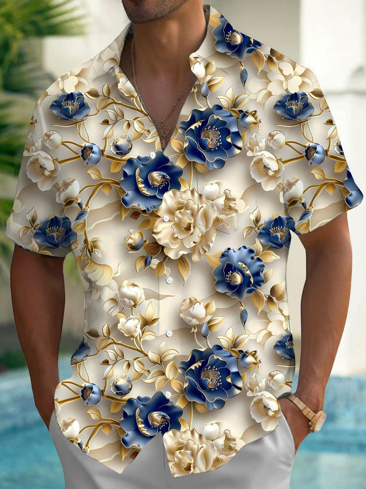 Floral Men's Pocket Short Sleeve Shirts