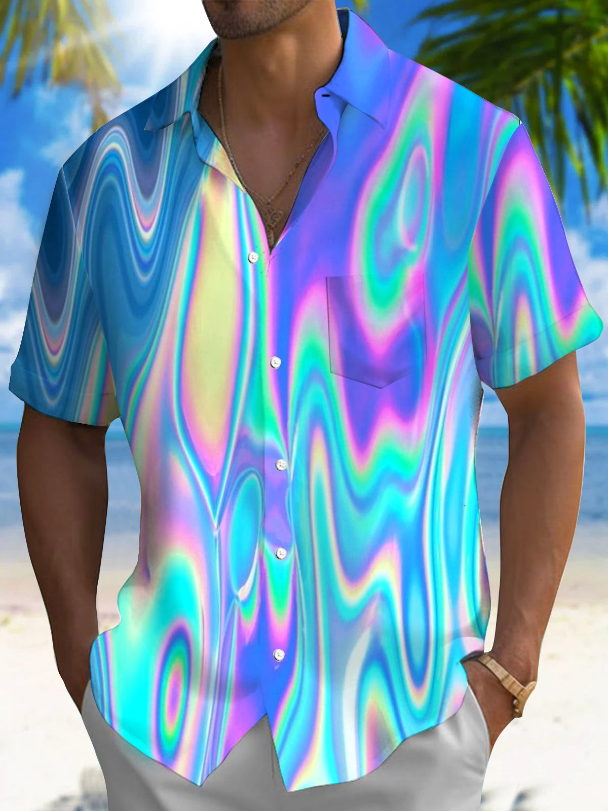 Abstract Short Sleeve Men's Shirts With Pocket