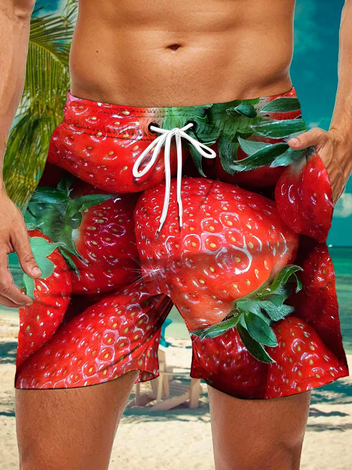 Strawberry Print Men's Print Pocket Shorts