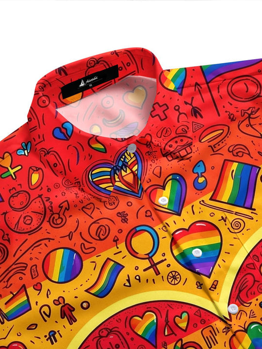 Pride Month Colorful Love Heart Graffiti Men's Pocket Short Sleeve Shirts