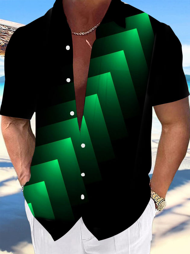 Men's geometric print short sleeve shirt front view