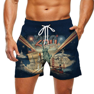 men's patriotic print casual pants back view