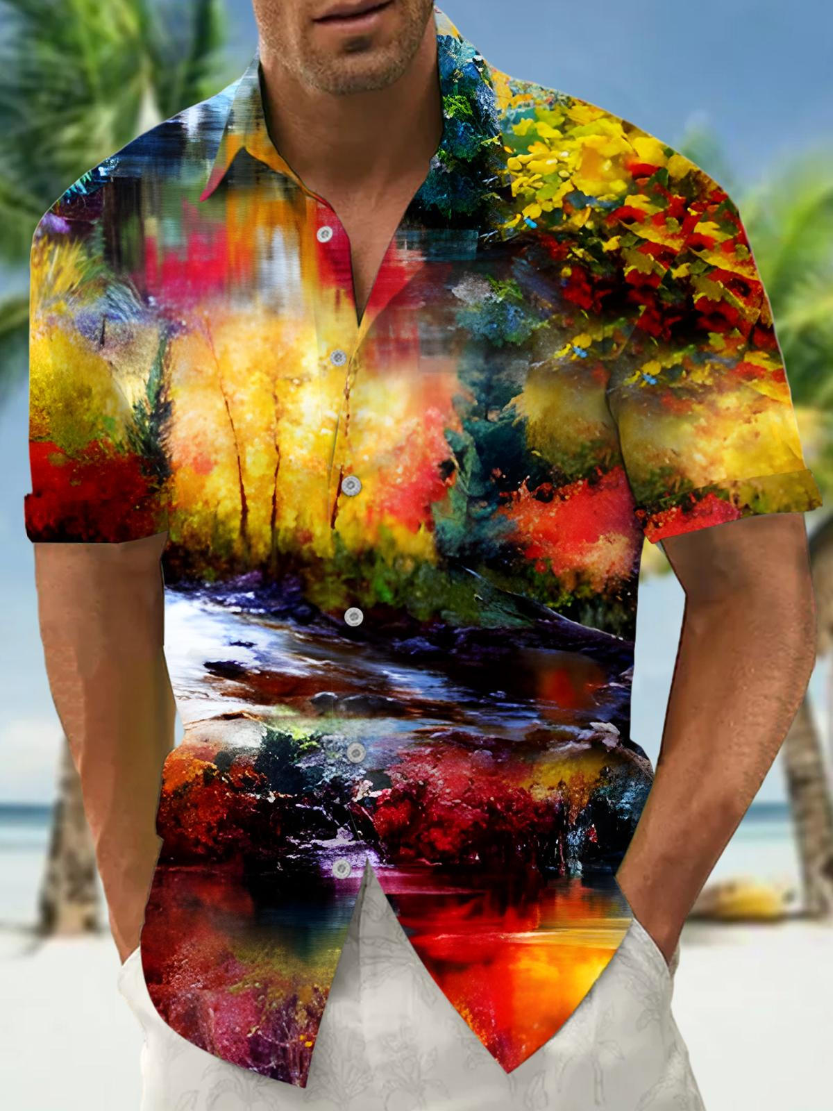 Oil Painting Art Men's Pocket Short Sleeve Shirts