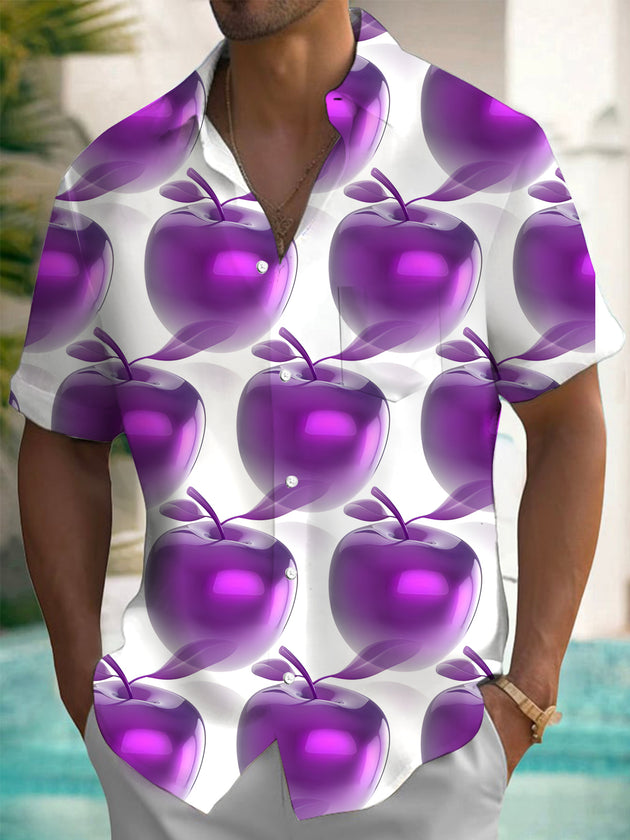 Men's short sleeve shirt with apple print, front view