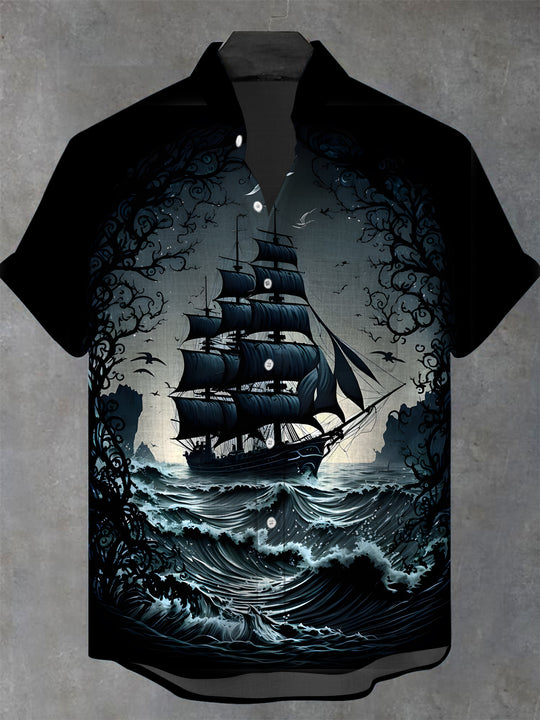 Men's short sleeve stand collar shirt front view
