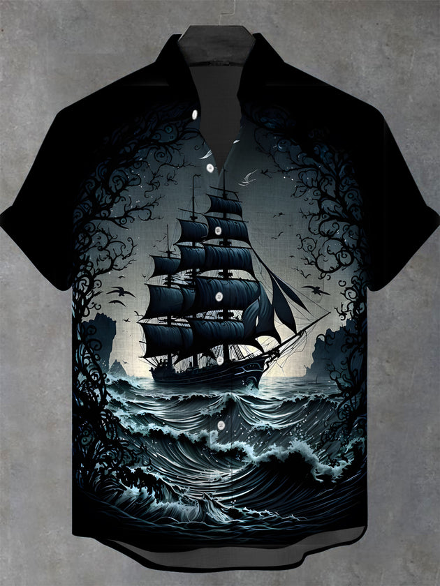 Men's short sleeve stand collar shirt front view