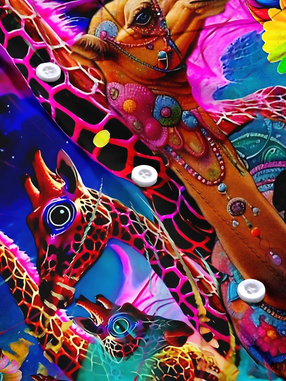 Giraffe Camel Art Print Men's Pocket Short Sleeve Shirts