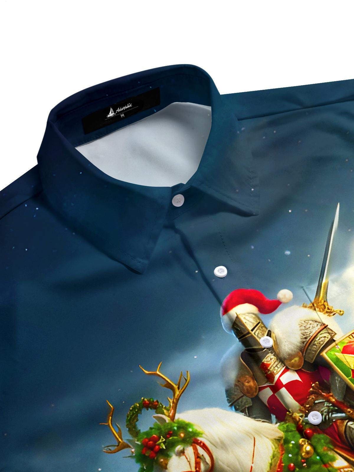 Christmas Knight General On Horseback Xmas Men's Pocket Short Sleeve Shirts