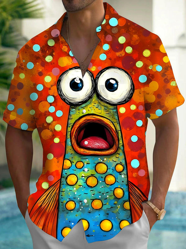 men's fish print shirt front view