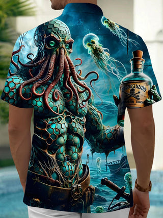 men's sea creature print shirt back view