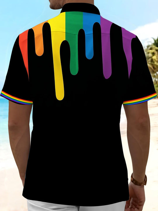Pride Month Colorful Abstract Men's Pocket Short Sleeve Shirts