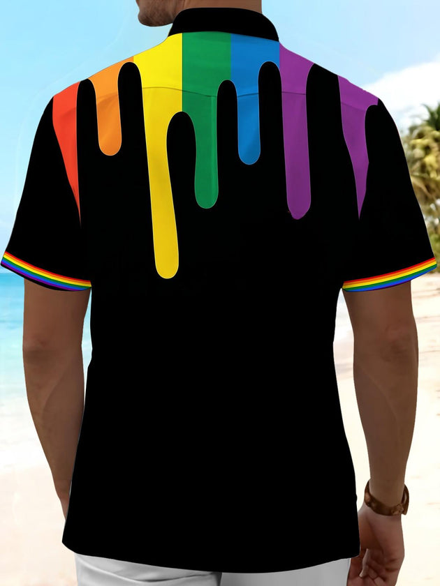 Pride Month Colorful Abstract Men's Pocket Short Sleeve Shirts