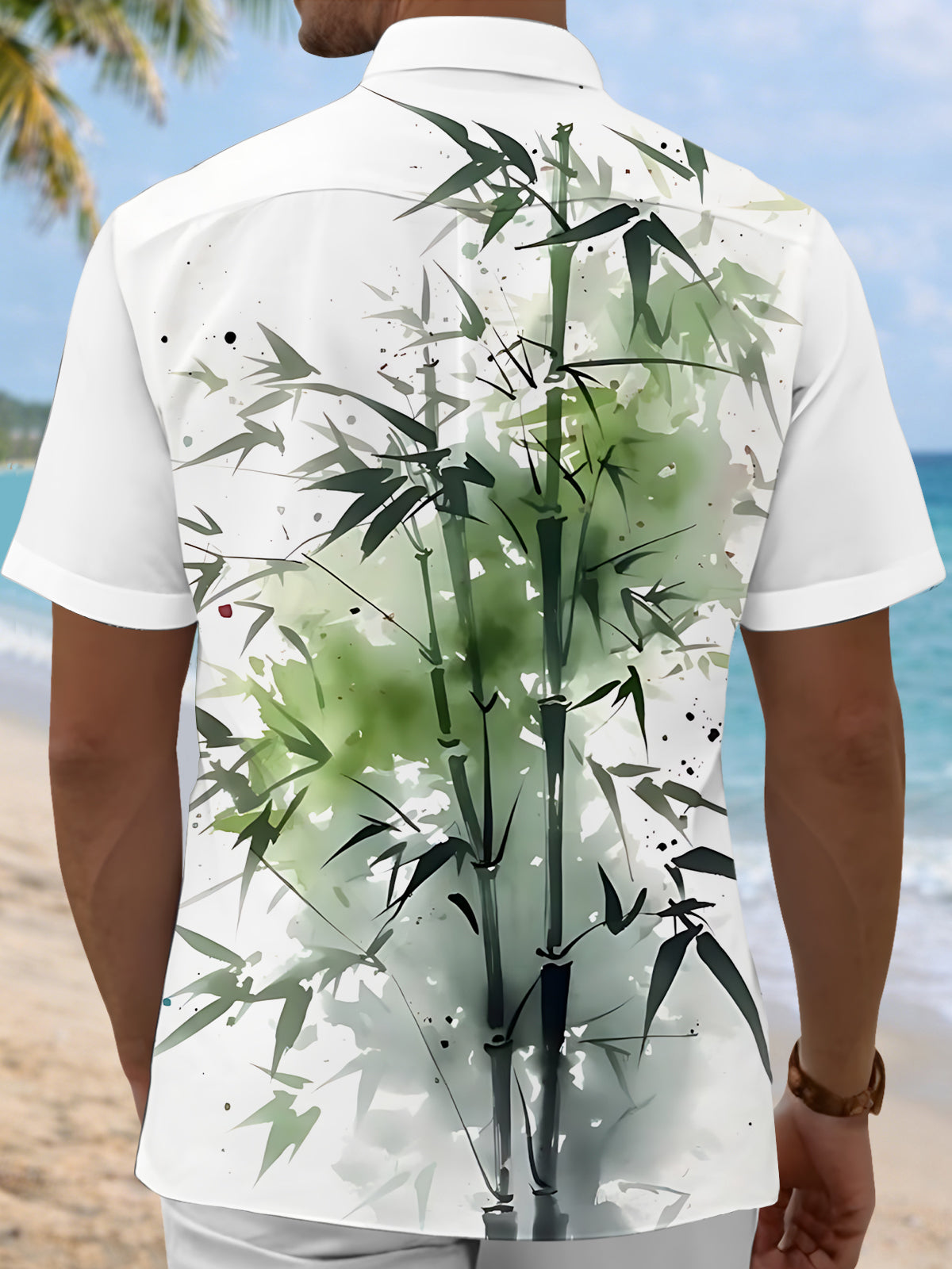 Bamboo Print Men's Pocket Short Sleeve Shirts