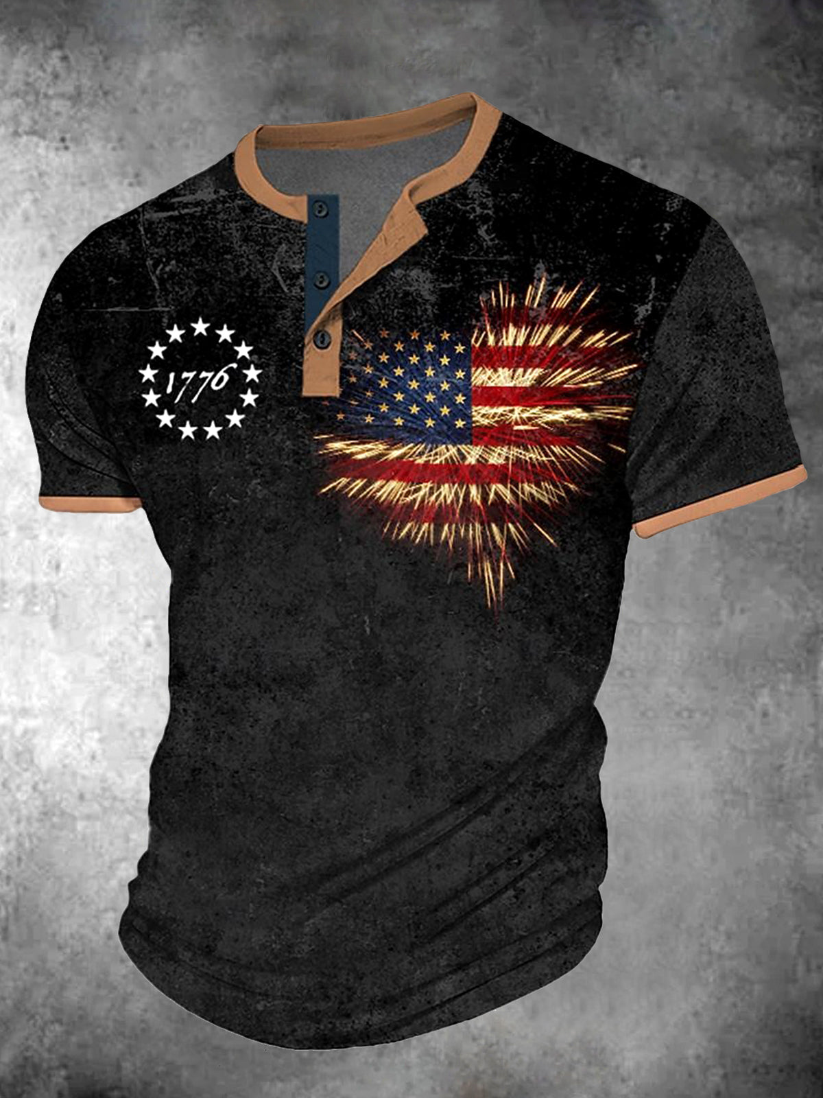 1776 American Flag Short Sleeve Button Men's T-shirt