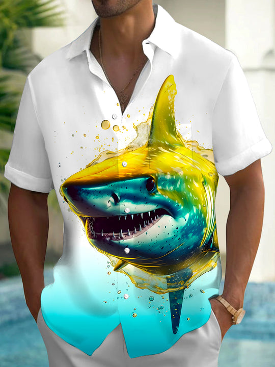 men's shark print shirt front view