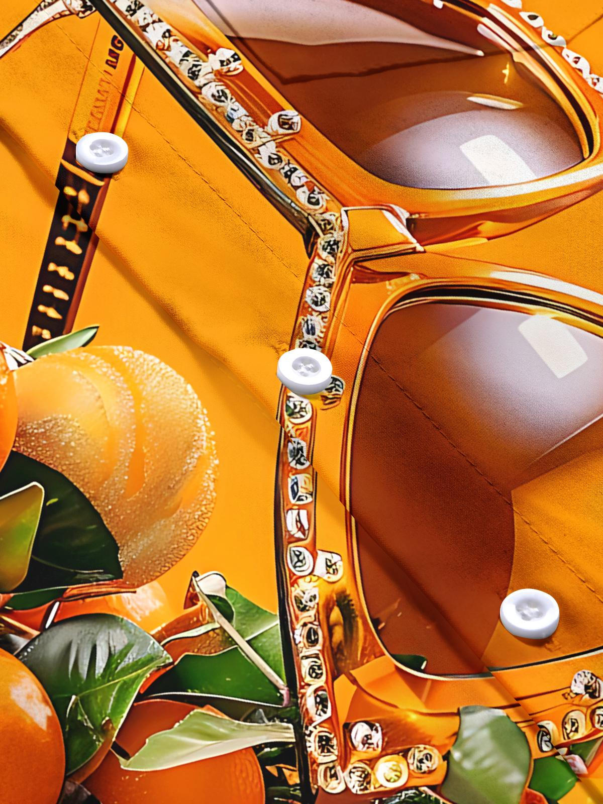 Fruit Sunglasses Print Men's Pocket Short Sleeve Shirts