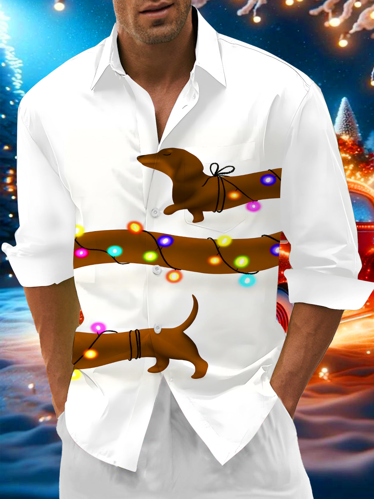 Fun Fairy Dachshund Dog Men's Pocket Long Sleeve Shirts