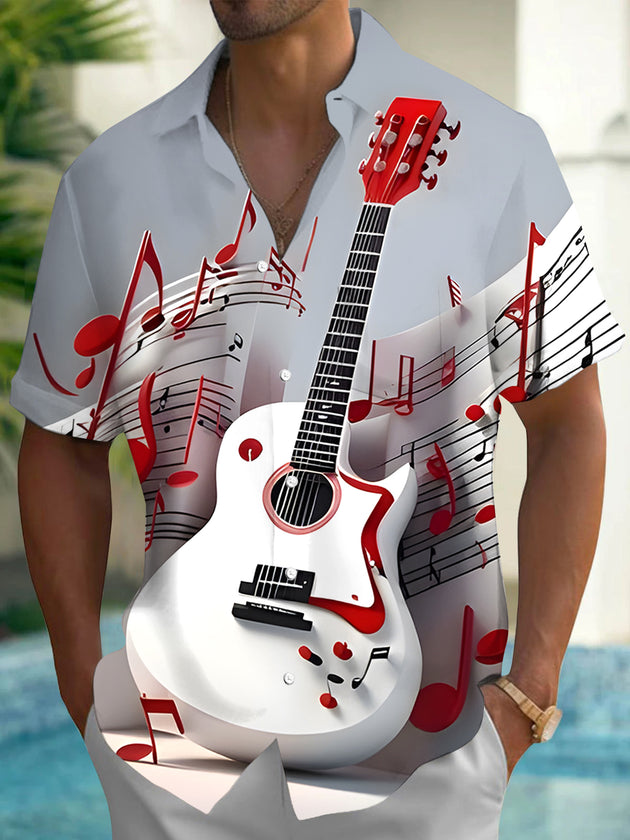 men's guitar print shirt front view