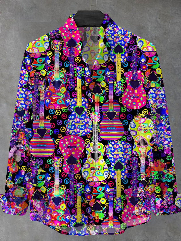 men's guitar print shirt front view