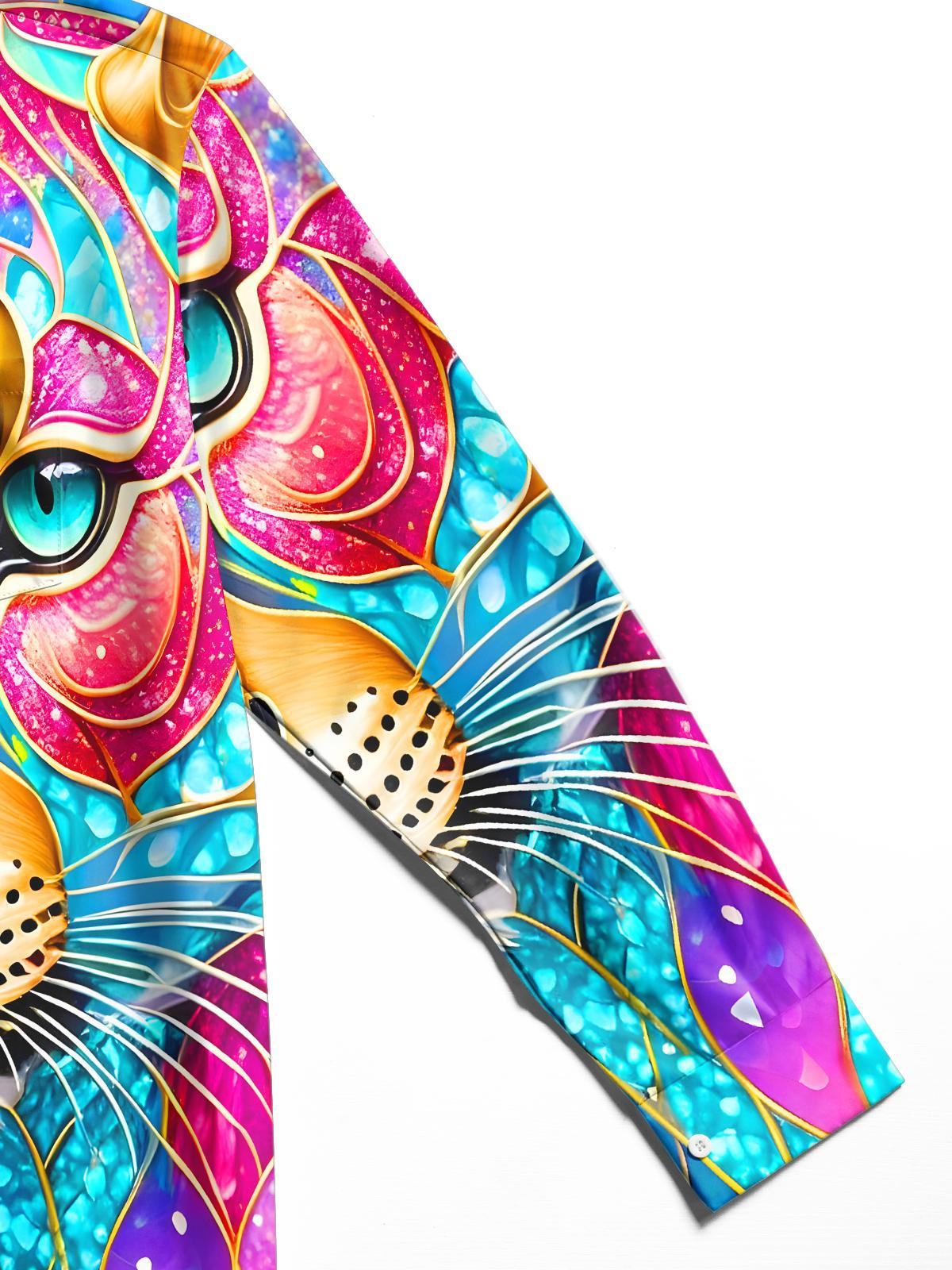 Art Colorful Cheetah Men's Pocket Long Sleeve Shirts