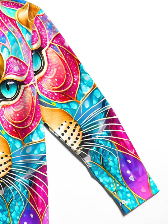 men's colorful cheetah print shirt close-up full sleeve