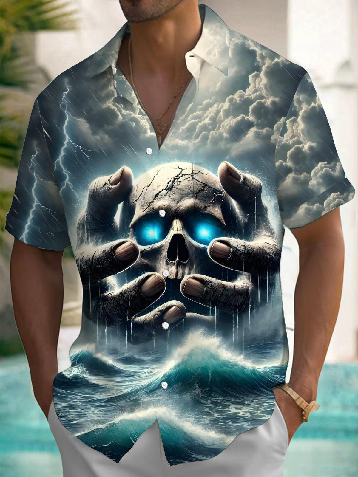 Skull Men's Pocket Short Sleeve Shirts