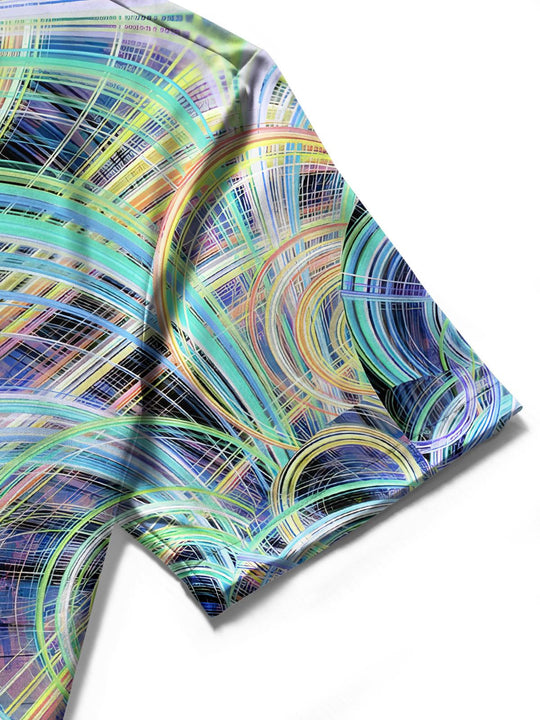 men's abstract print shirt close-up short sleeve