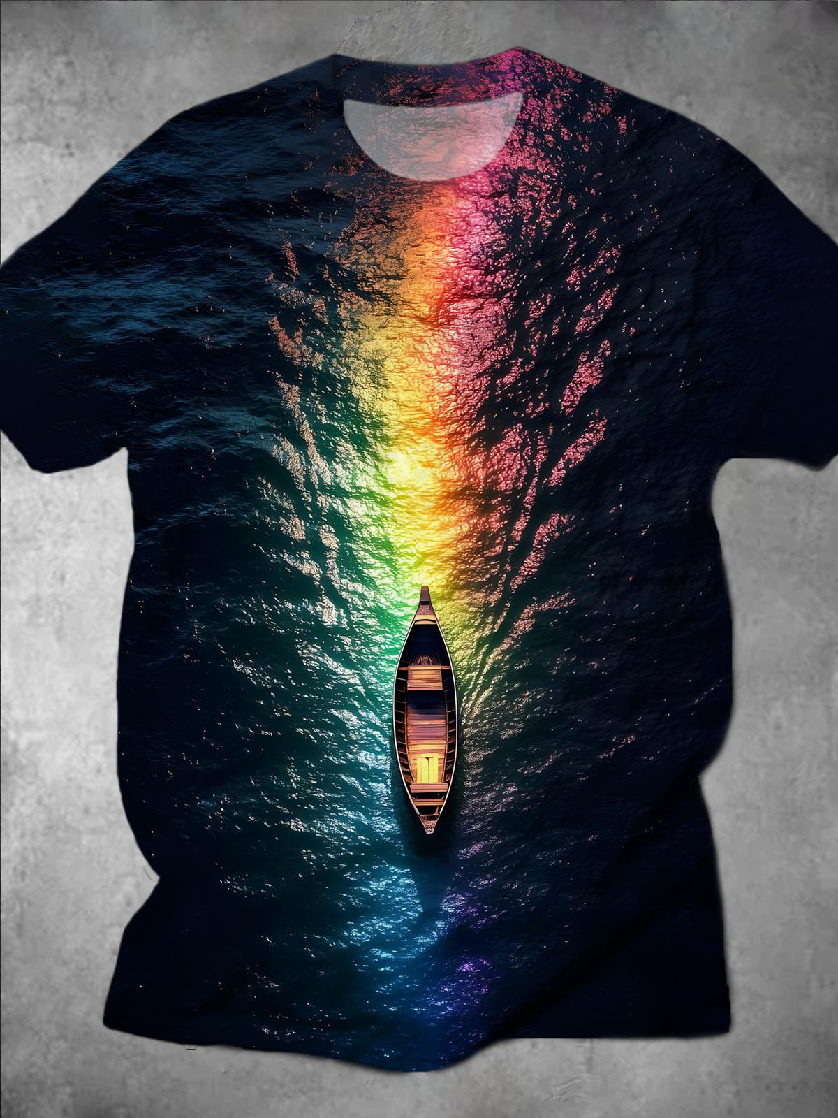 Rainbow Boat Round Neck Short Sleeve Men's T-shirt