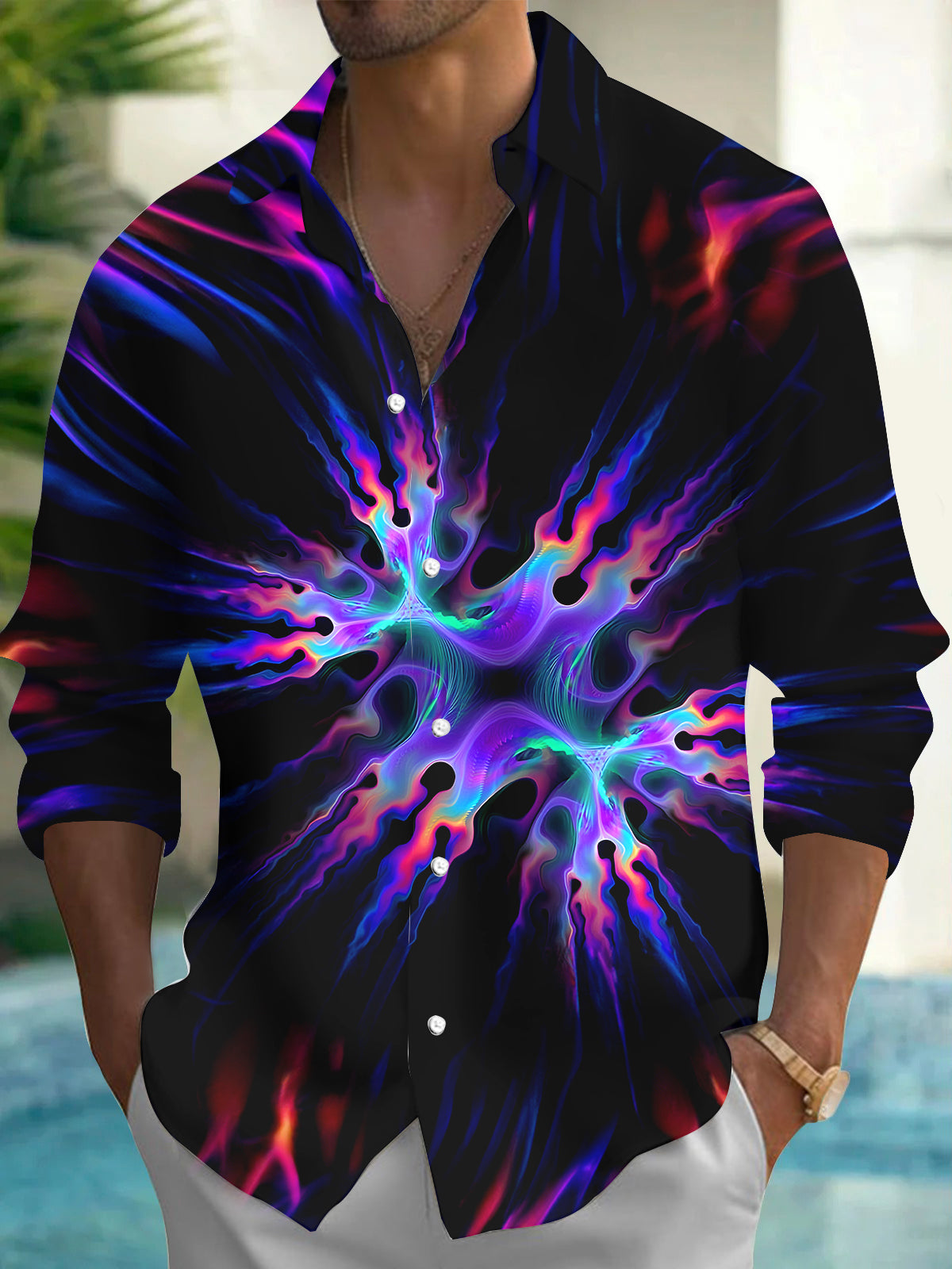 Abstract Men's Pocket Long Sleeve Shirts