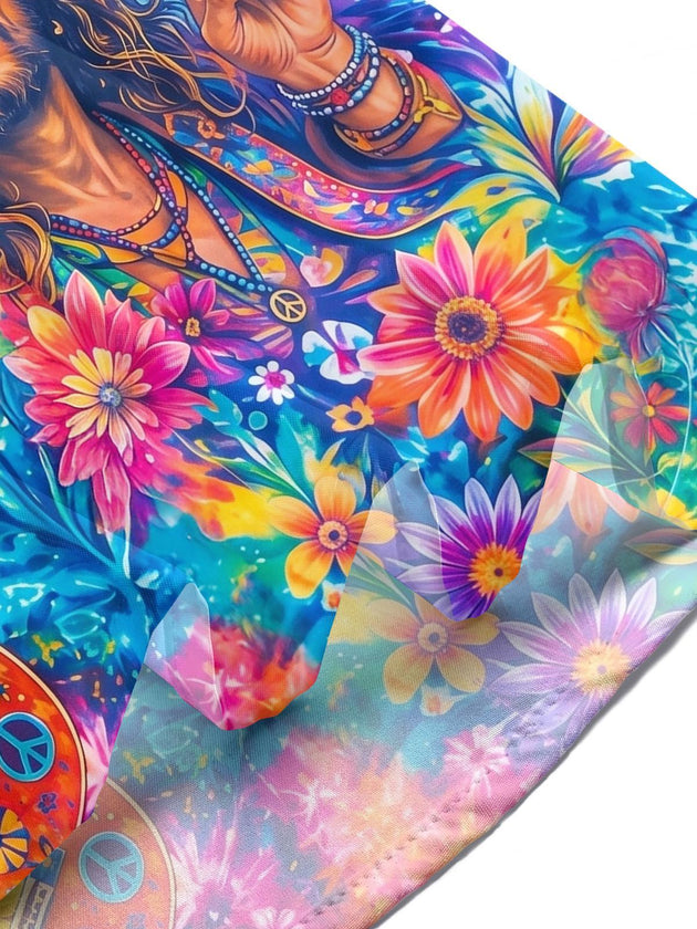 Hippie Peace Flower Colorful Tie-Dye Men's Pocket Short Sleeve Shirts