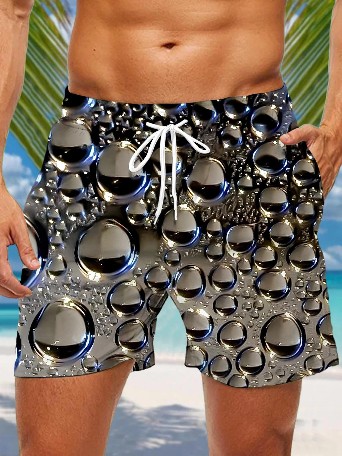 Water Drop Men's Print Pocket Shorts