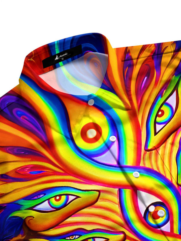 men's retro 70s print shirt side view