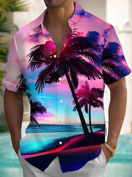 Hawaiian Coconut Tree Print Men's Pocket Short Sleeve Shirts – adaychic