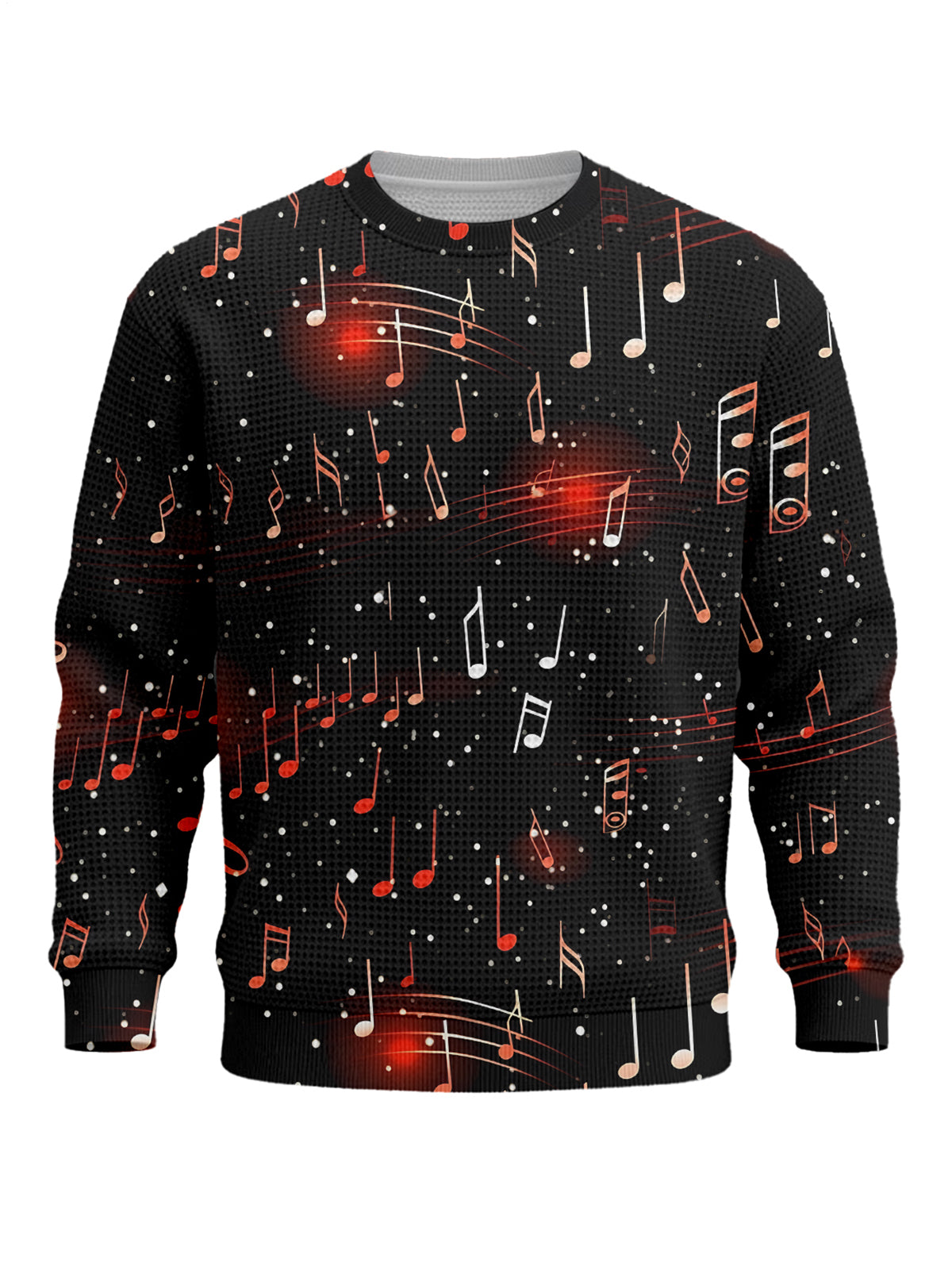 Music Note Print Men's Long Sleeve Round Neck Tops