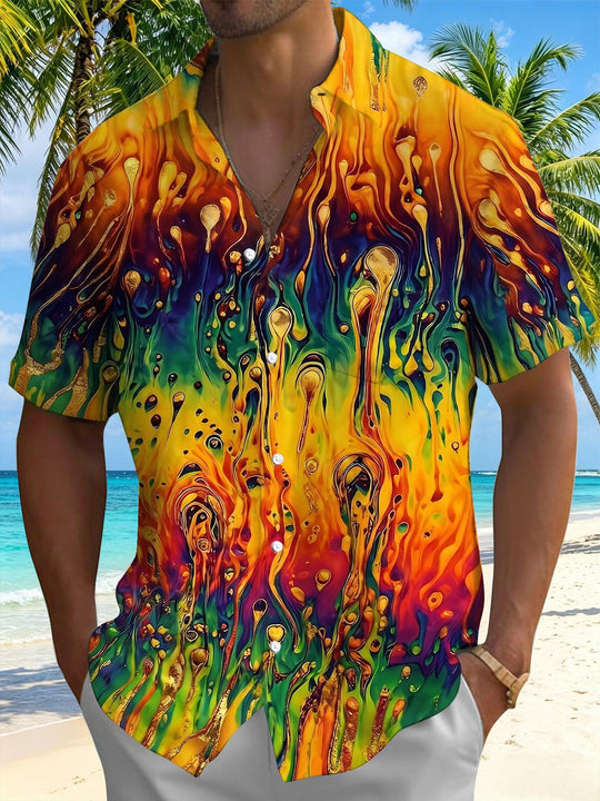 Art Gradient Fluid Gilded Melt Colorful Men's Pocket Short Sleeve Shirts