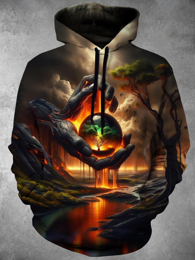 Men's long sleeve pullover hoodie graphic sweatshirt front view