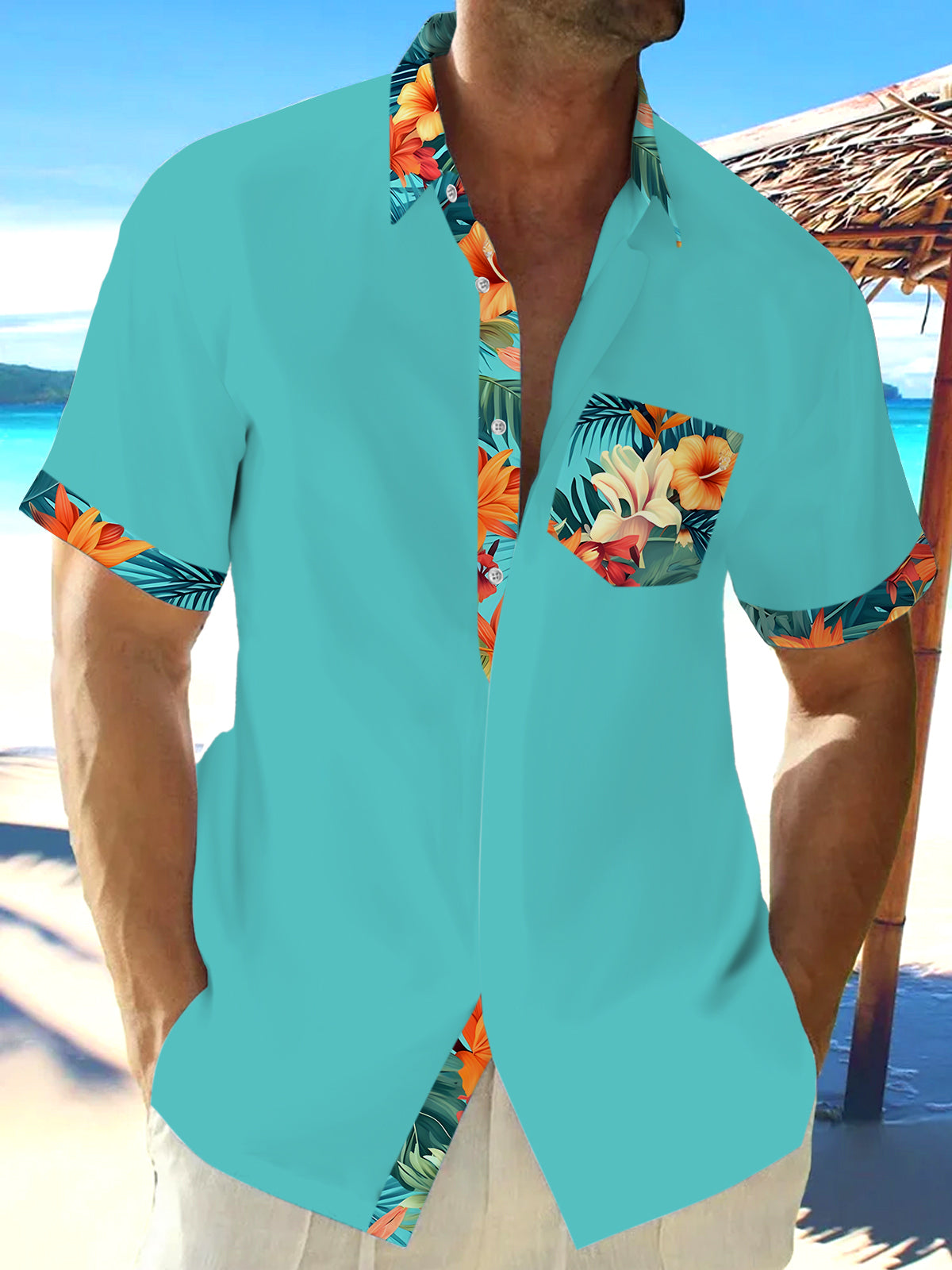 Floral Men's Pocket Short Sleeve Shirts