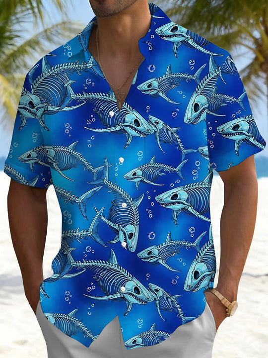 men's shark print shirt front view