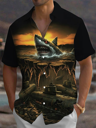 men's shark print shirt front view